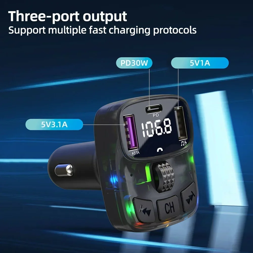 Bluetooth 5.3 FM-Transmitter Kabelloses Freisprechsystem MP3-Player – Bild 3