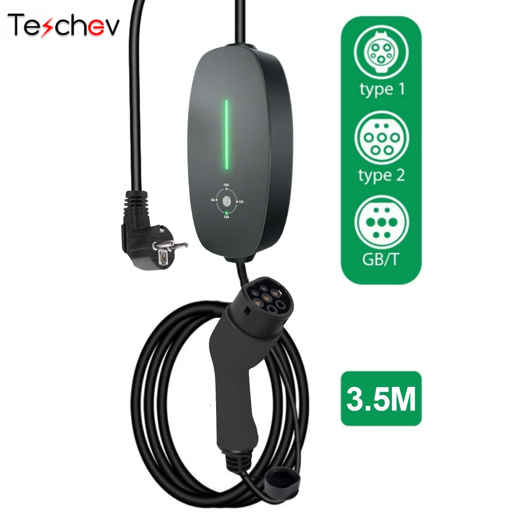 Teschev EV-Ladegerät Typ2 16A 3,5kW Ladebox 3,5M Kabel GBT-Buchse Typ1 J1772 Adapter