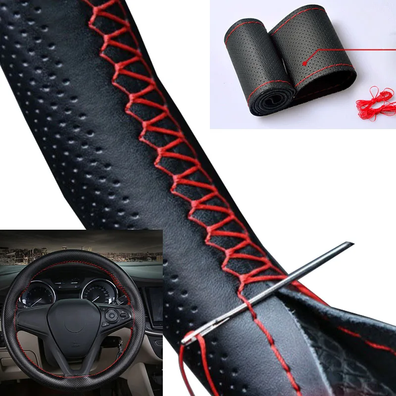 Auto Lenkrad abdeckung Nadeln und Geflecht faden Kunstleder Auto abdeckungen Suite 3 Farbe DIY Textur Soft