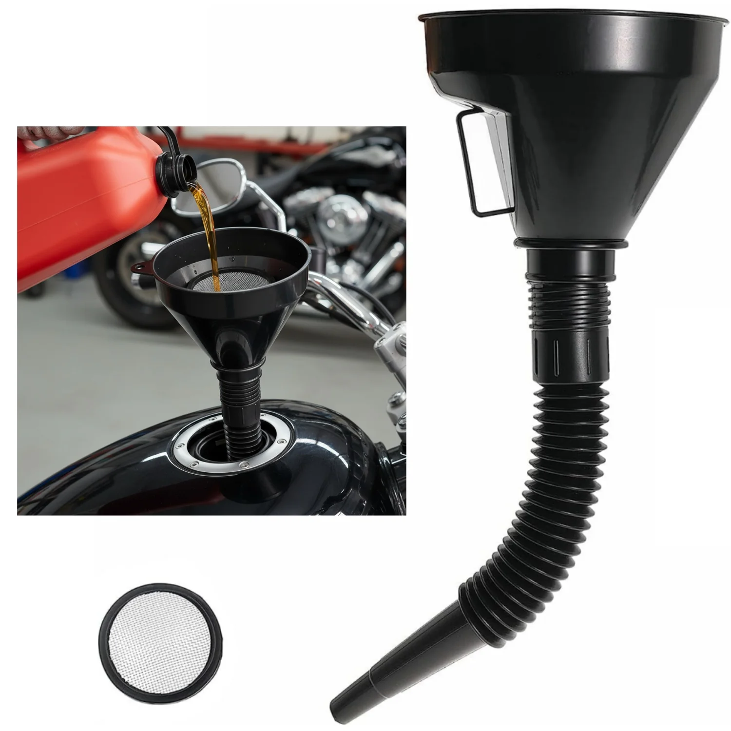 Motoröl-Einfülltrichter mit Filter für Auto, Motorrad, LKW, Öl-Einfüllsieb, Verlängerungsrohr, Schlauch