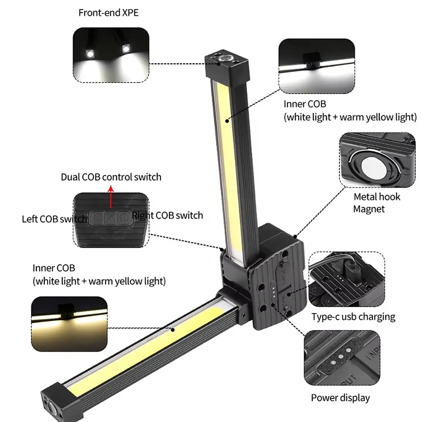 LED-Taschenlampe mit Magnet und Aufhängehaken 7-stufige Dimmleuchte – Bild 2