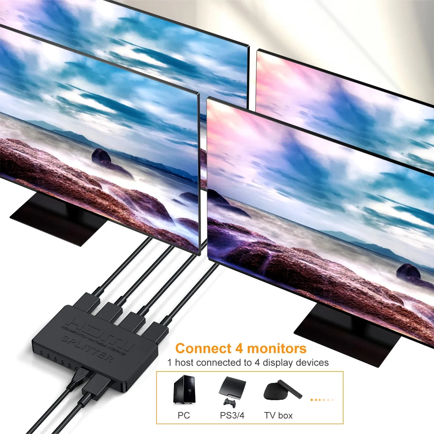 1 in 4 Out HDMI Splitter HD 4K Video Switcher HDMI-Kompatibel Kabel – Bild 2