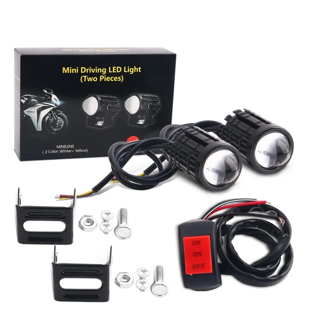 Universal Motorrad LED Scheinwerfer Projektor Objektiv Dual Farbe ATV Roller Fahren Lampe Nebel Licht Hilfs