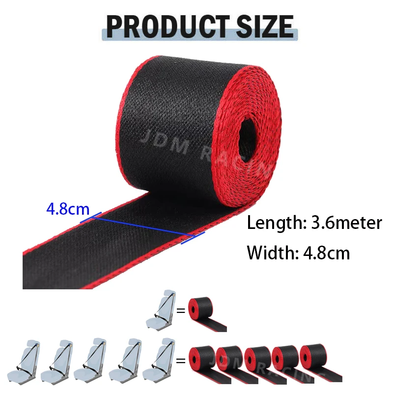 Universal 3,6 m Auto-stärkter Sicherheitsgurt Gurtband Stoff (5 Stück) – Bild 2