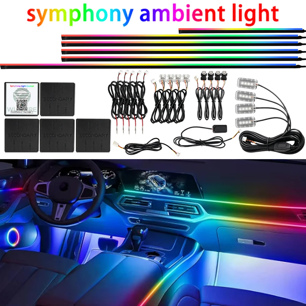 18-in-1 Vollfarbige Streamer-Auto-Ambientebeleuchtung RGB 64 Farben Universelle LED-Innenbeleuchtung