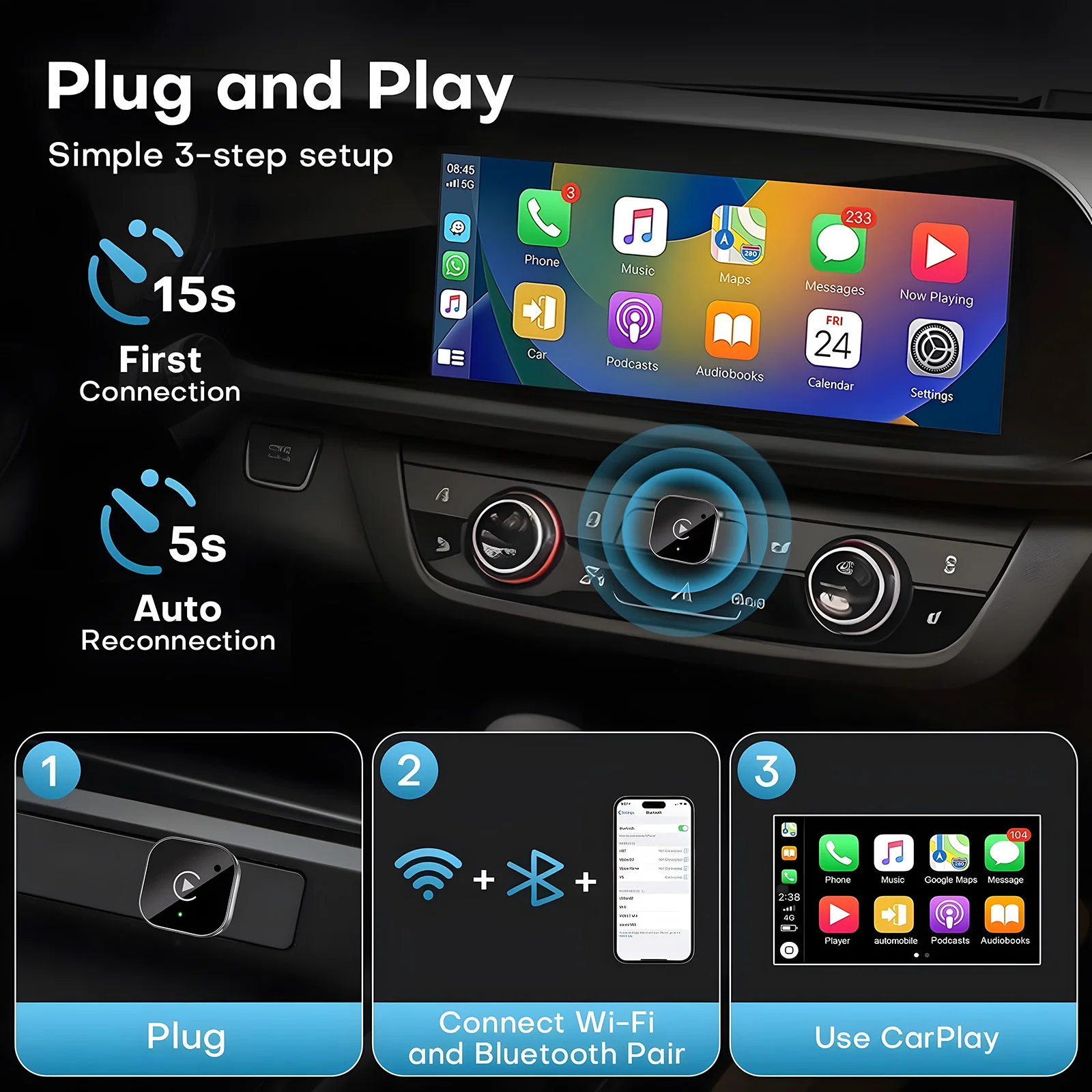 2026 Kabelloser CarPlay-Adapter CarPlay & Android Auto – Bild 2